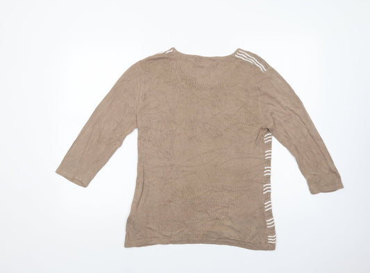 Fabrizio Womens Brown Scoop Neck Striped Viscose Pullover Jumper Size M