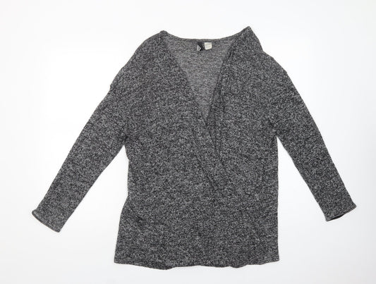 H&M Womens Grey V-Neck  Viscose Cardigan Jumper Size L