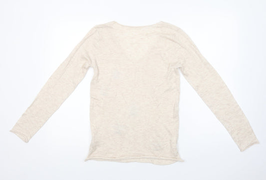 Vintage Dressing Womens Beige V-Neck  Polyester Pullover Jumper Size S   - Stars
