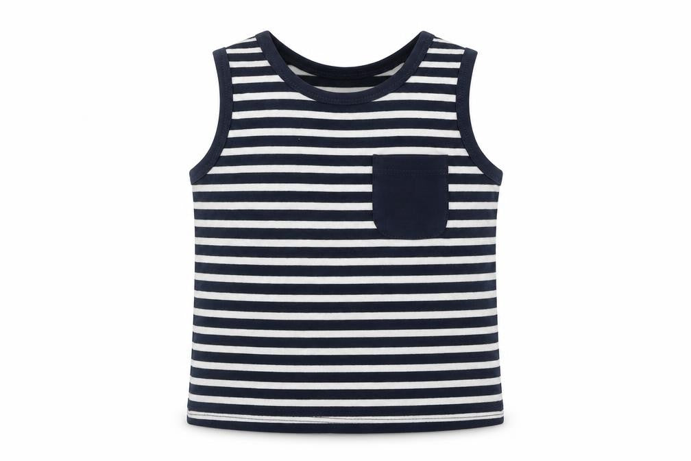 H&M Boys Blue Striped Cotton Basic Tank Size 3-6 Months Roll Neck