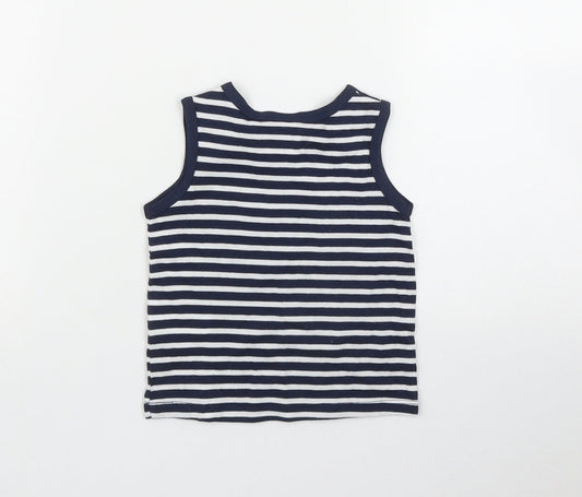 H&M Boys Blue Striped Cotton Basic Tank Size 3-6 Months Roll Neck