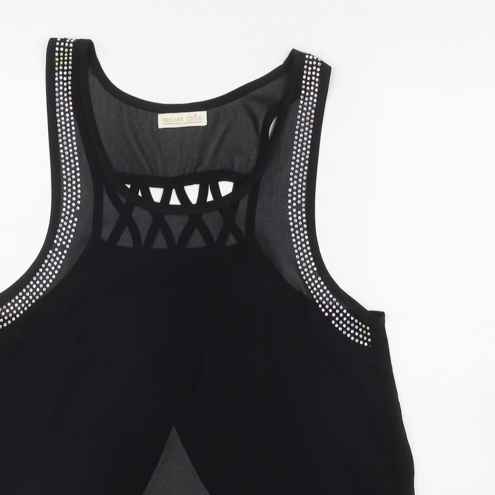 Maison Chic Womens Black  Polyester Basic Tank Size S Scoop Neck