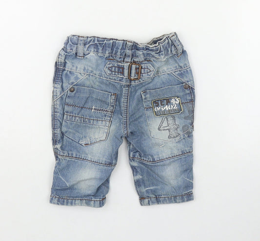 NEXT Boys Blue  Cotton Cargo Trousers Size 3-6 Months  Button
