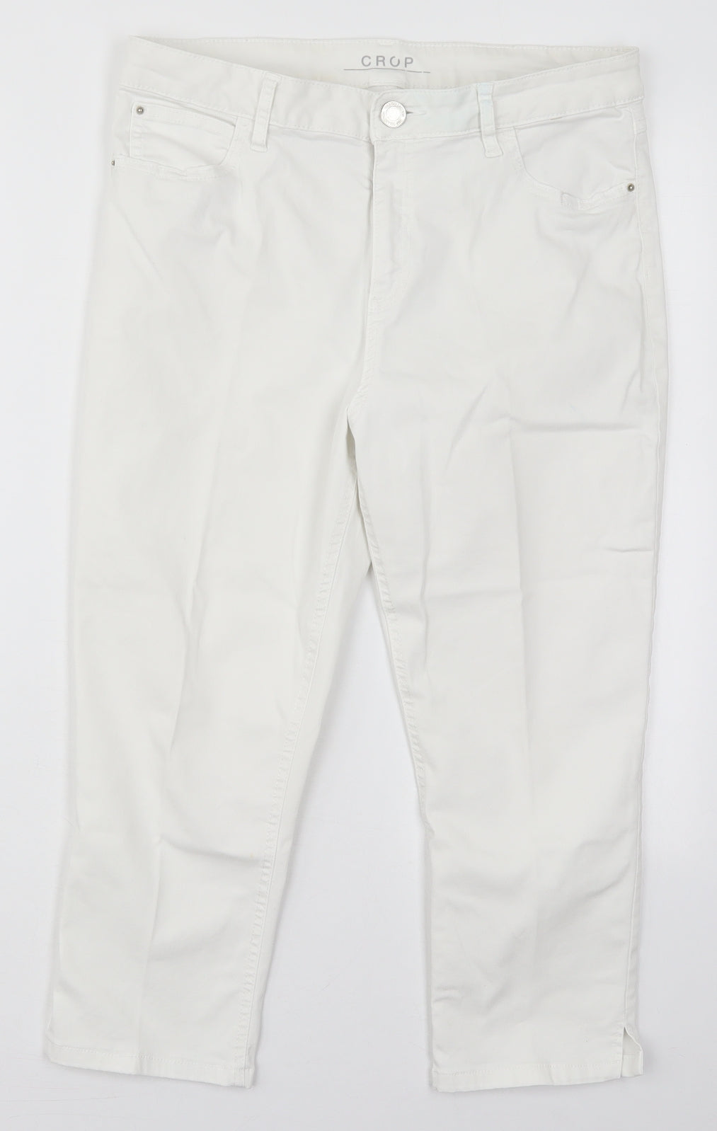 Marks and Spencer Womens White  Cotton Cropped Jeans Size 30 in L20 in Regular Button