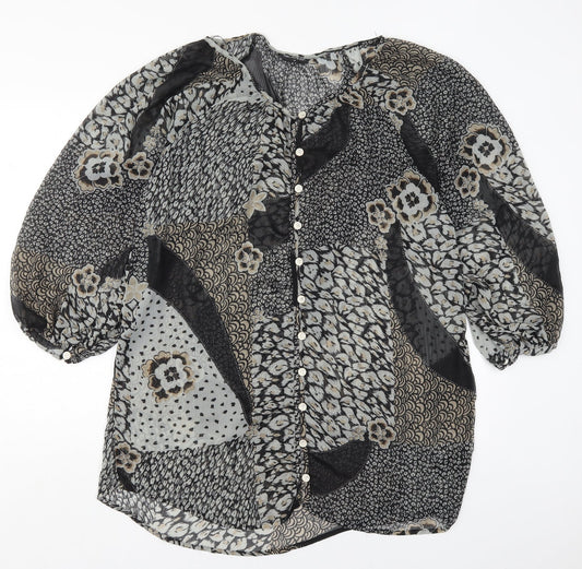 Miss Selfridge Womens Grey Animal Print Polyester Basic Button-Up Size 14 Round Neck