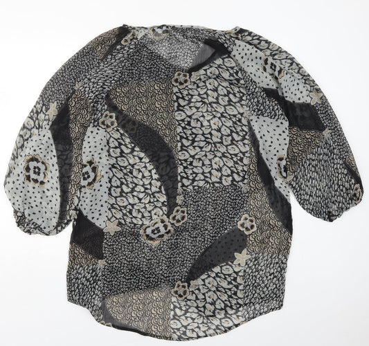 Miss Selfridge Womens Grey Animal Print Polyester Basic Button-Up Size 14 Round Neck