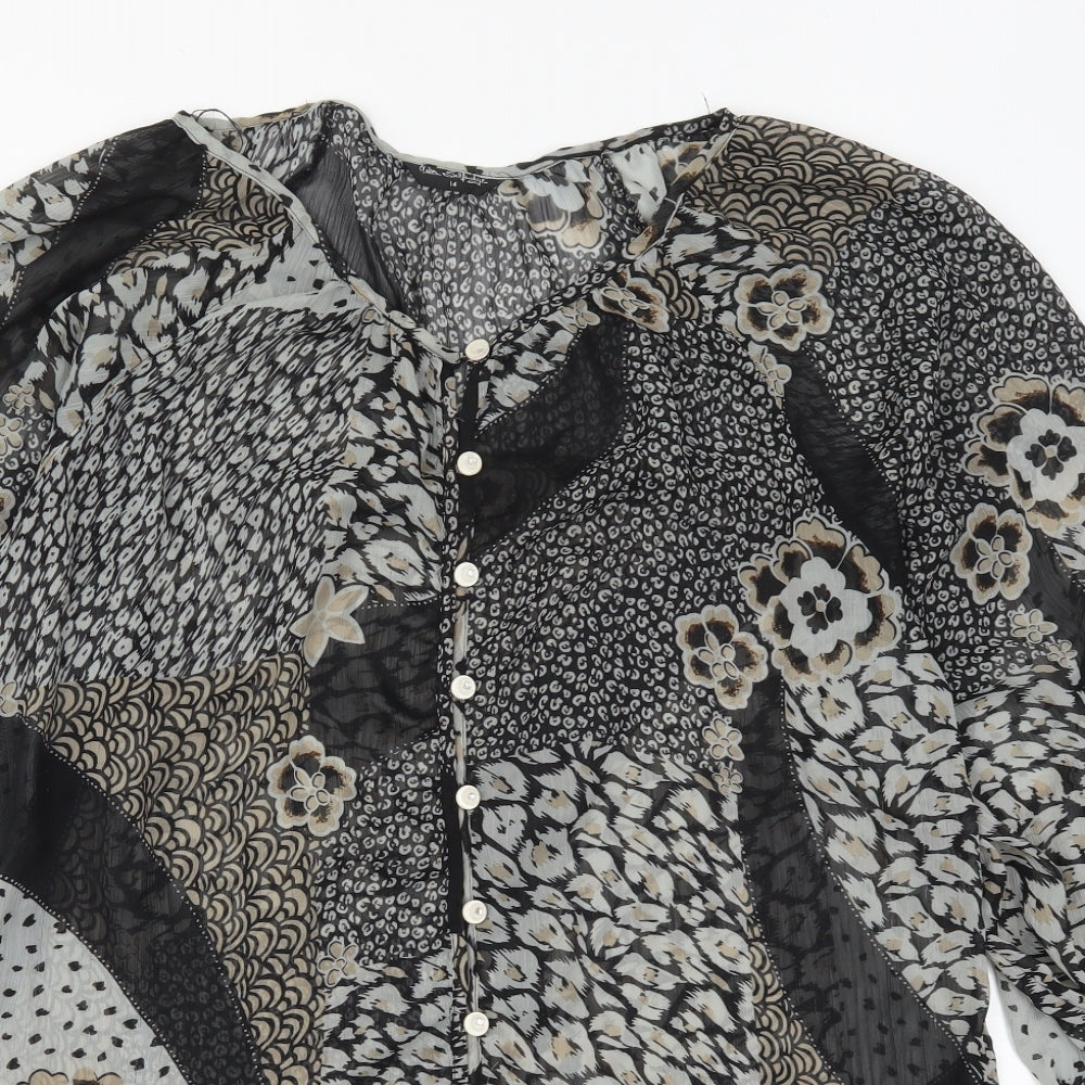 Miss Selfridge Womens Grey Animal Print Polyester Basic Button-Up Size 14 Round Neck