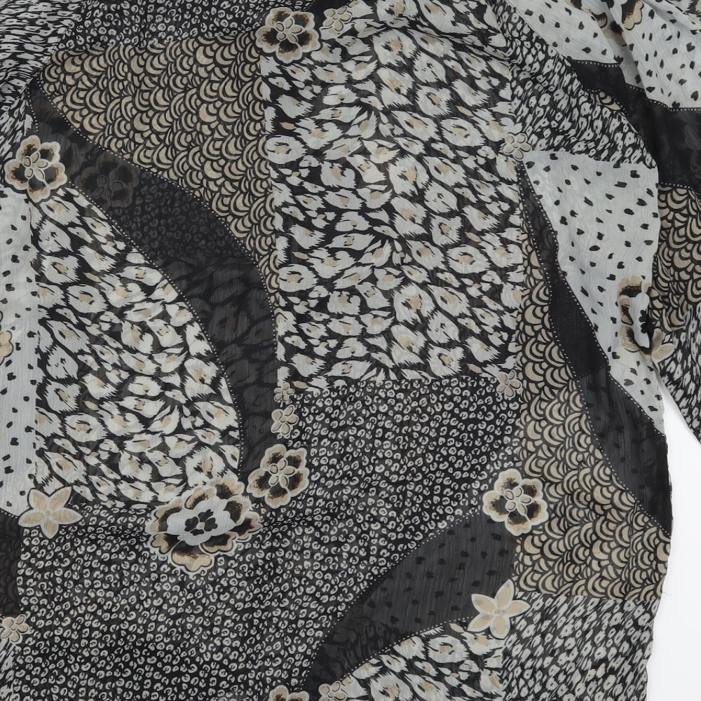 Miss Selfridge Womens Grey Animal Print Polyester Basic Button-Up Size 14 Round Neck