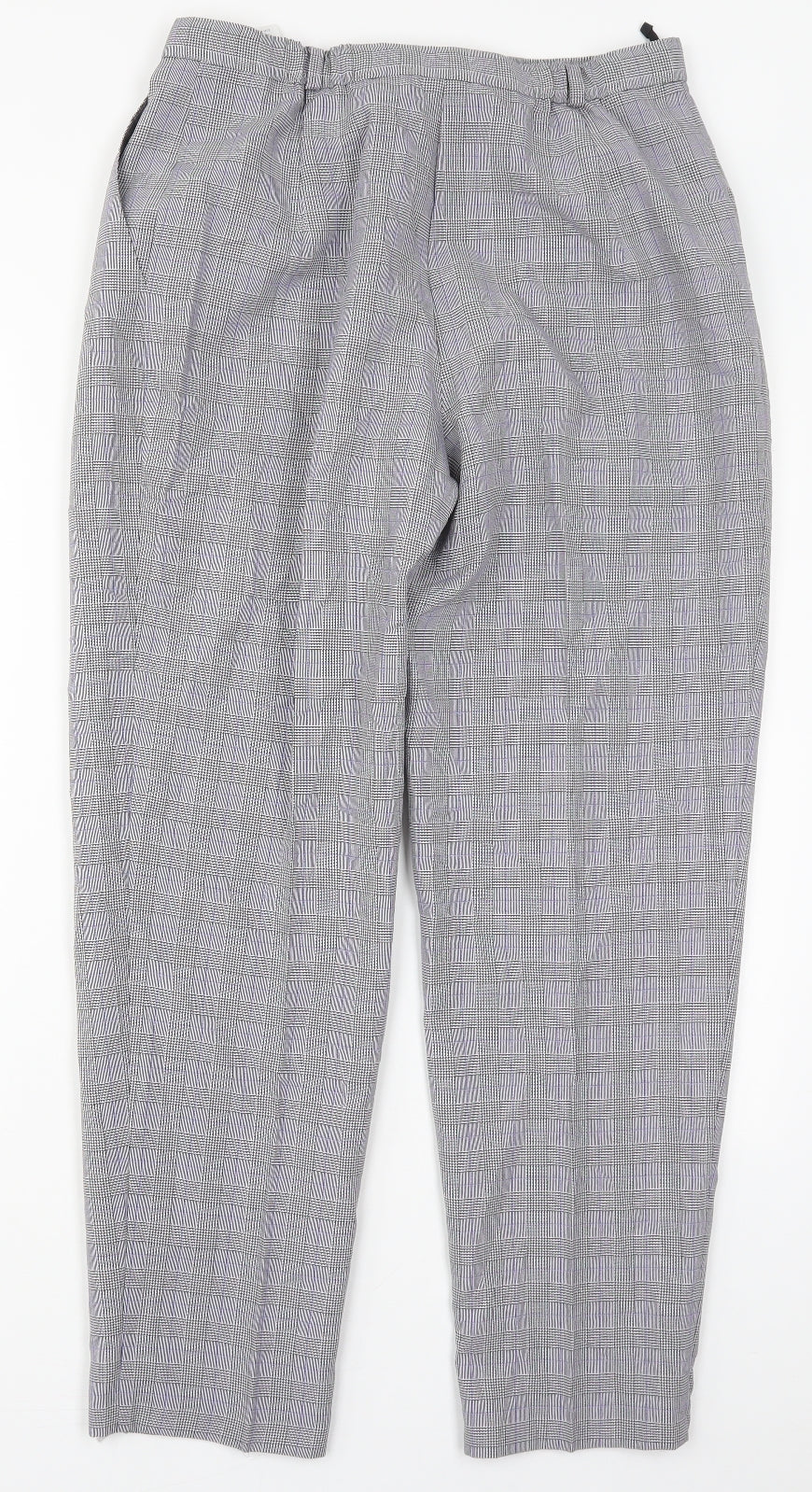 Marks and Spencer Womens Grey Check Polyester Trousers  Size 14 L29 in Regular Button