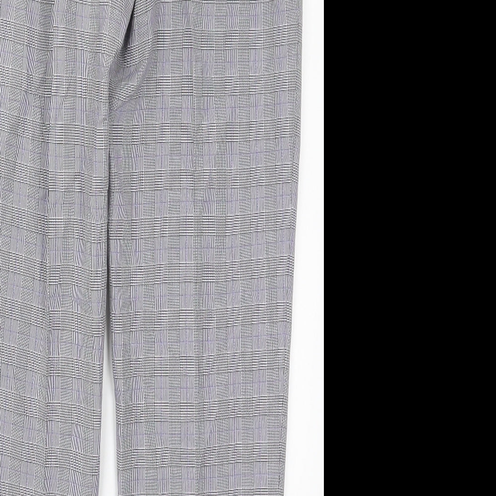 Marks and Spencer Womens Grey Check Polyester Trousers  Size 14 L29 in Regular Button