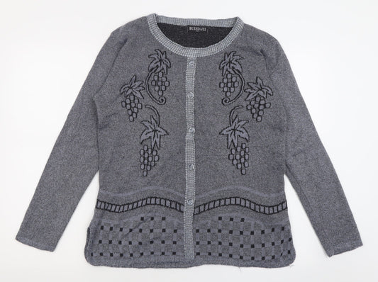 Buisdaei Womens Grey Crew Neck Geometric Cotton Pullover Jumper Size M