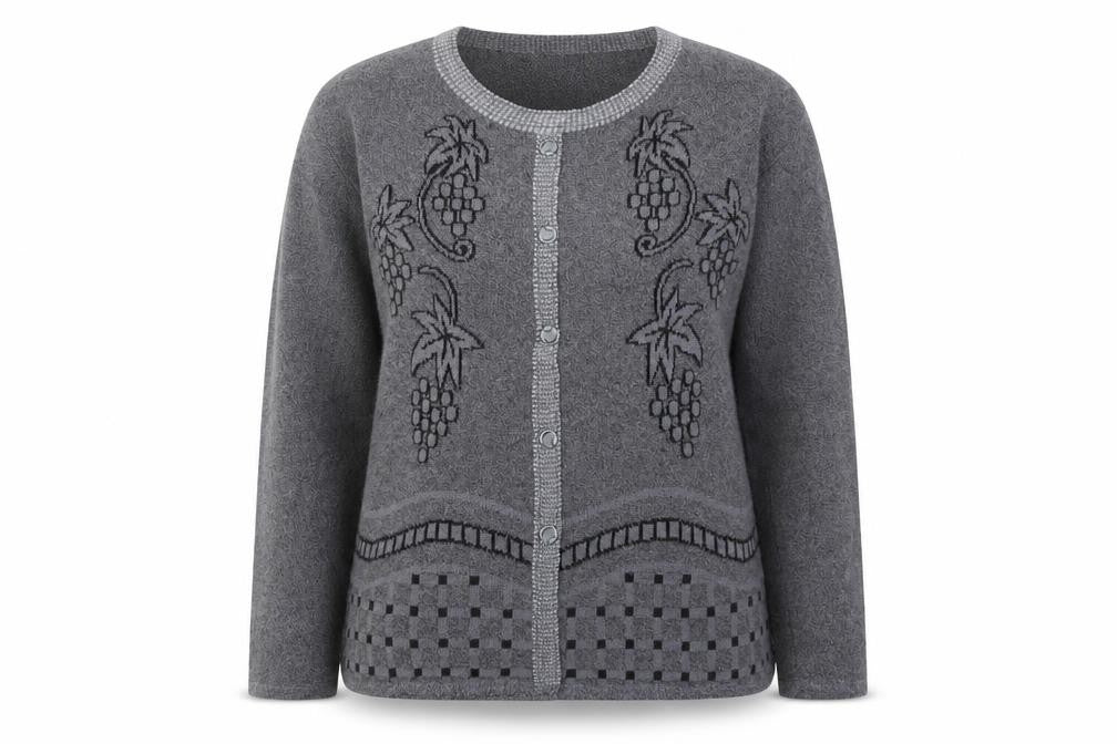 Buisdaei Womens Grey Crew Neck Geometric Cotton Pullover Jumper Size M