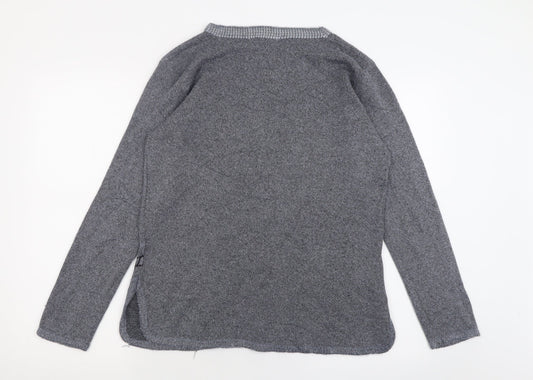 Buisdaei Womens Grey Crew Neck Geometric Cotton Pullover Jumper Size M