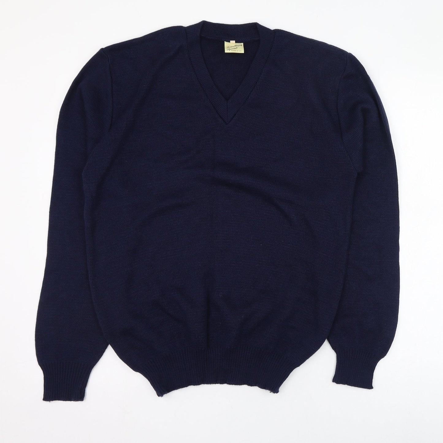 Something Special Mens Blue V-Neck  Acrylic Pullover Jumper Size L