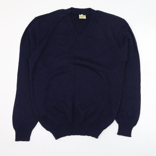 Something Special Mens Blue V-Neck  Acrylic Pullover Jumper Size L