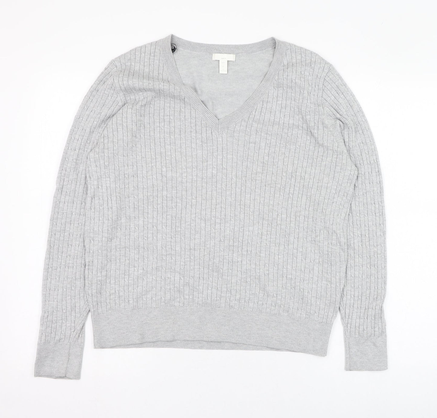 H&M Womens Grey V-Neck  Viscose Pullover Jumper Size L