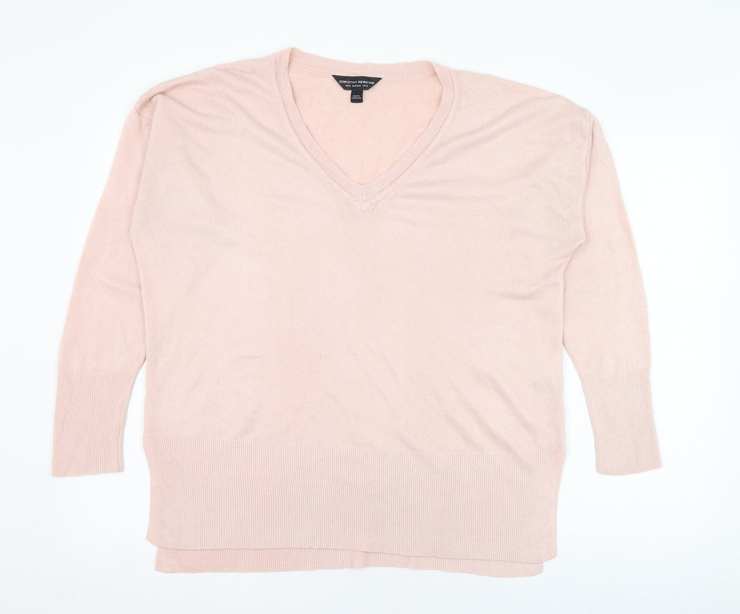 Dorothy Perkins Womens Pink V-Neck  Acrylic Pullover Jumper Size 14