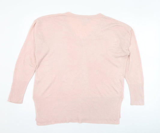 Dorothy Perkins Womens Pink V-Neck  Acrylic Pullover Jumper Size 14