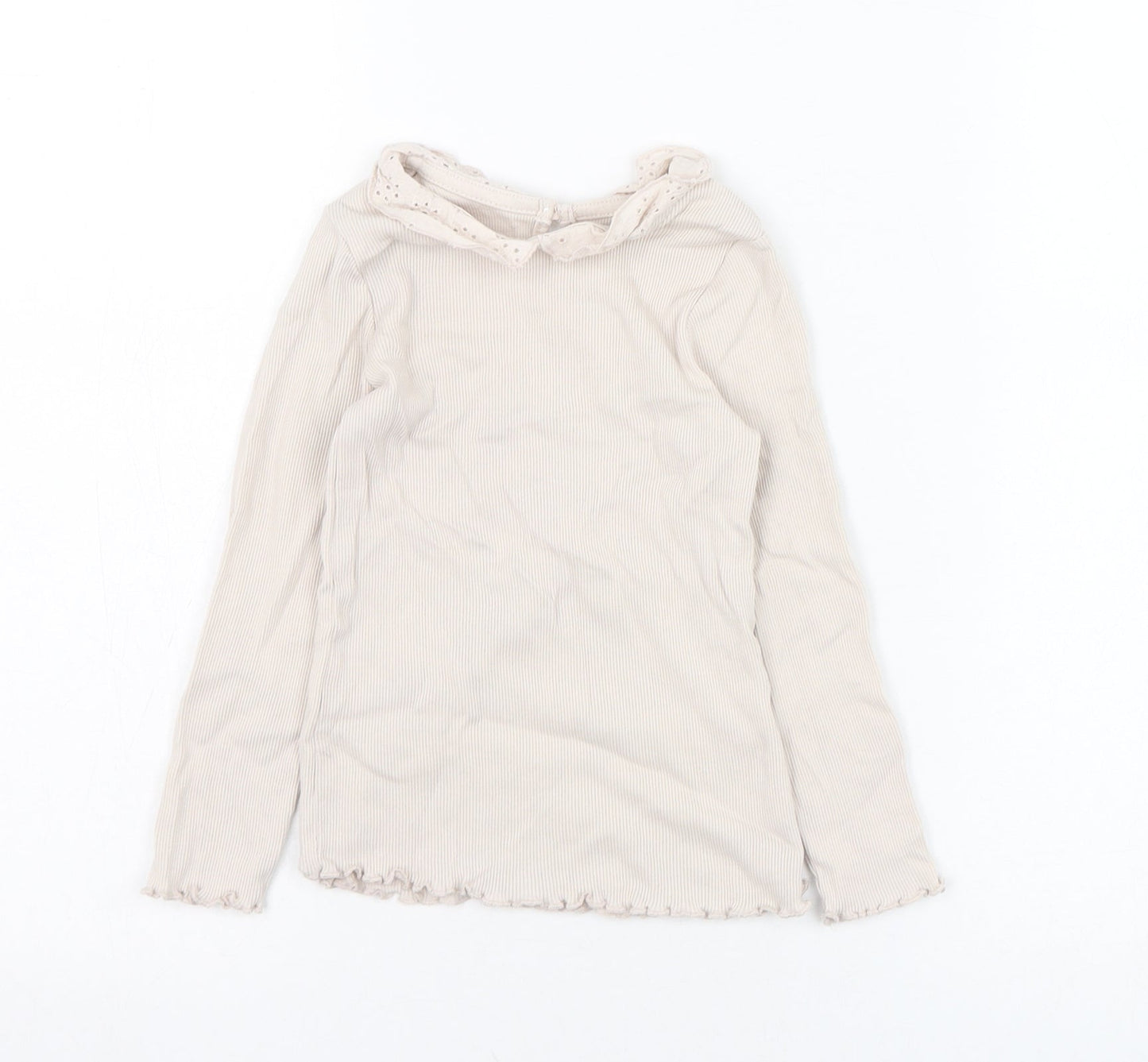 George Girls Beige  Cotton Basic T-Shirt Size 3-4 Years Collared Pullover