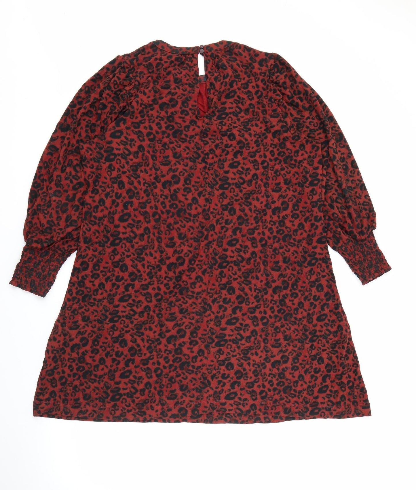 NEXT Womens Red Animal Print Viscose Sheath  Size 14  Crew Neck Button