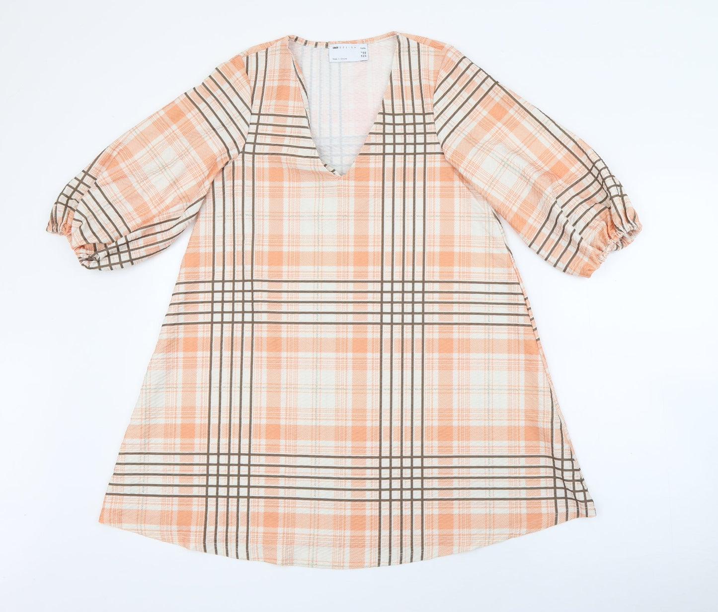 ASOS Womens Orange Plaid Polyester Shift  Size 2  V-Neck