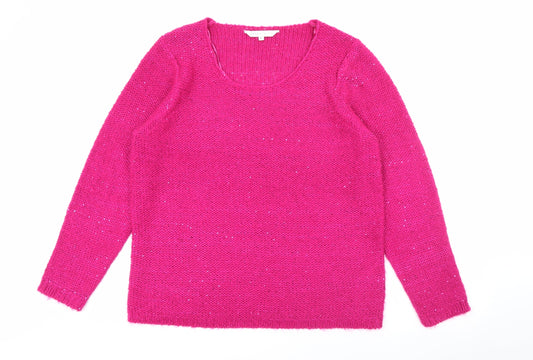 Amara Reya Womens Pink Scoop Neck  Acrylic Pullover Jumper Size XL