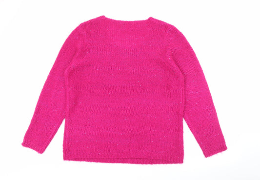Amara Reya Womens Pink Scoop Neck  Acrylic Pullover Jumper Size XL