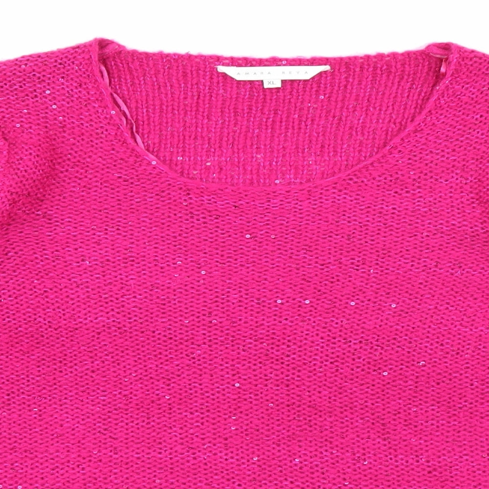 Amara Reya Womens Pink Scoop Neck  Acrylic Pullover Jumper Size XL