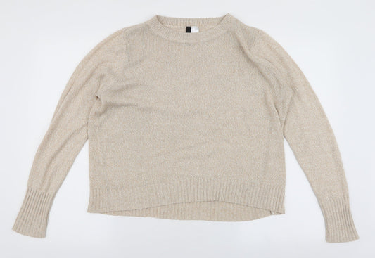 H&M Womens Beige Round Neck  Acrylic Pullover Jumper Size L