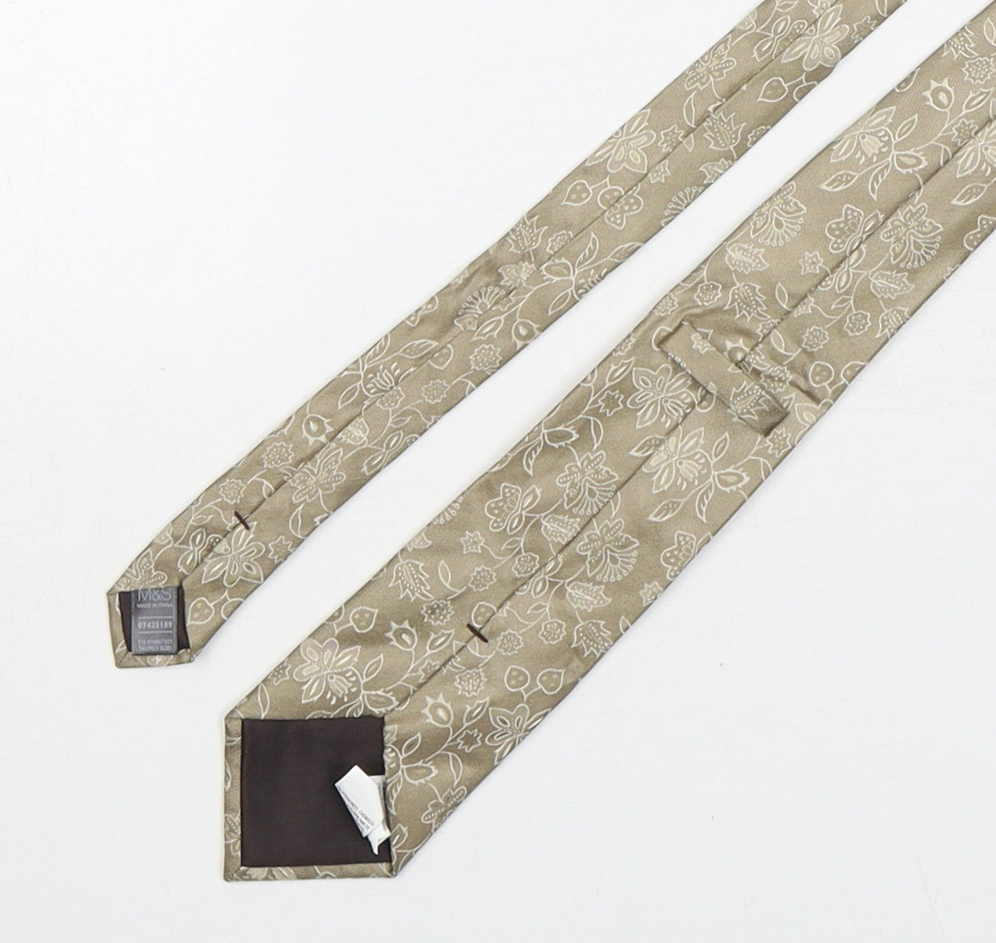 Marks and Spencer Mens Beige Floral Silk Pointed Tie One Size