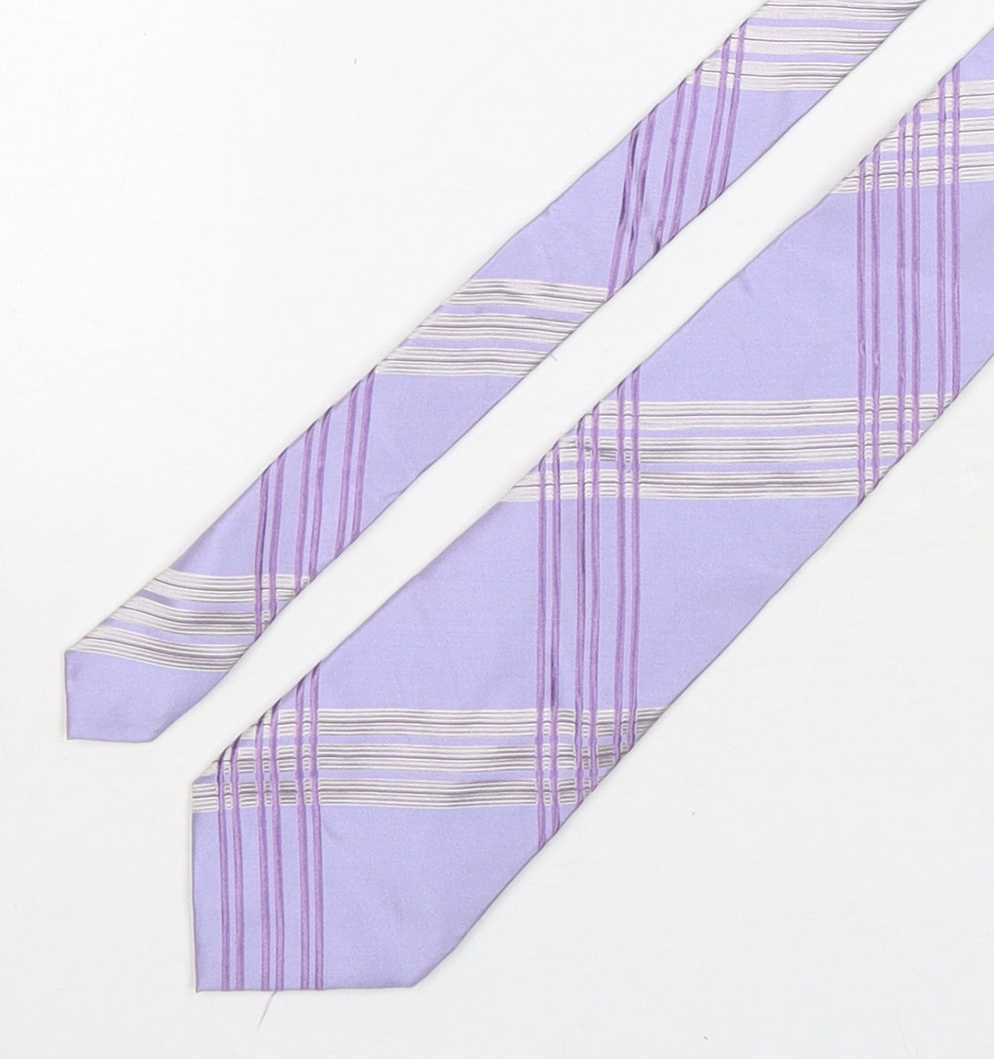 Fellini Mens Purple Plaids & Checks Silk Pointed Tie One Size