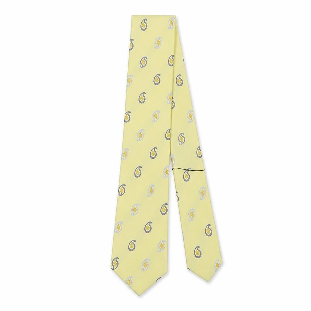 Double TWO Mens Yellow Paisley Polyester Pointed Tie One Size