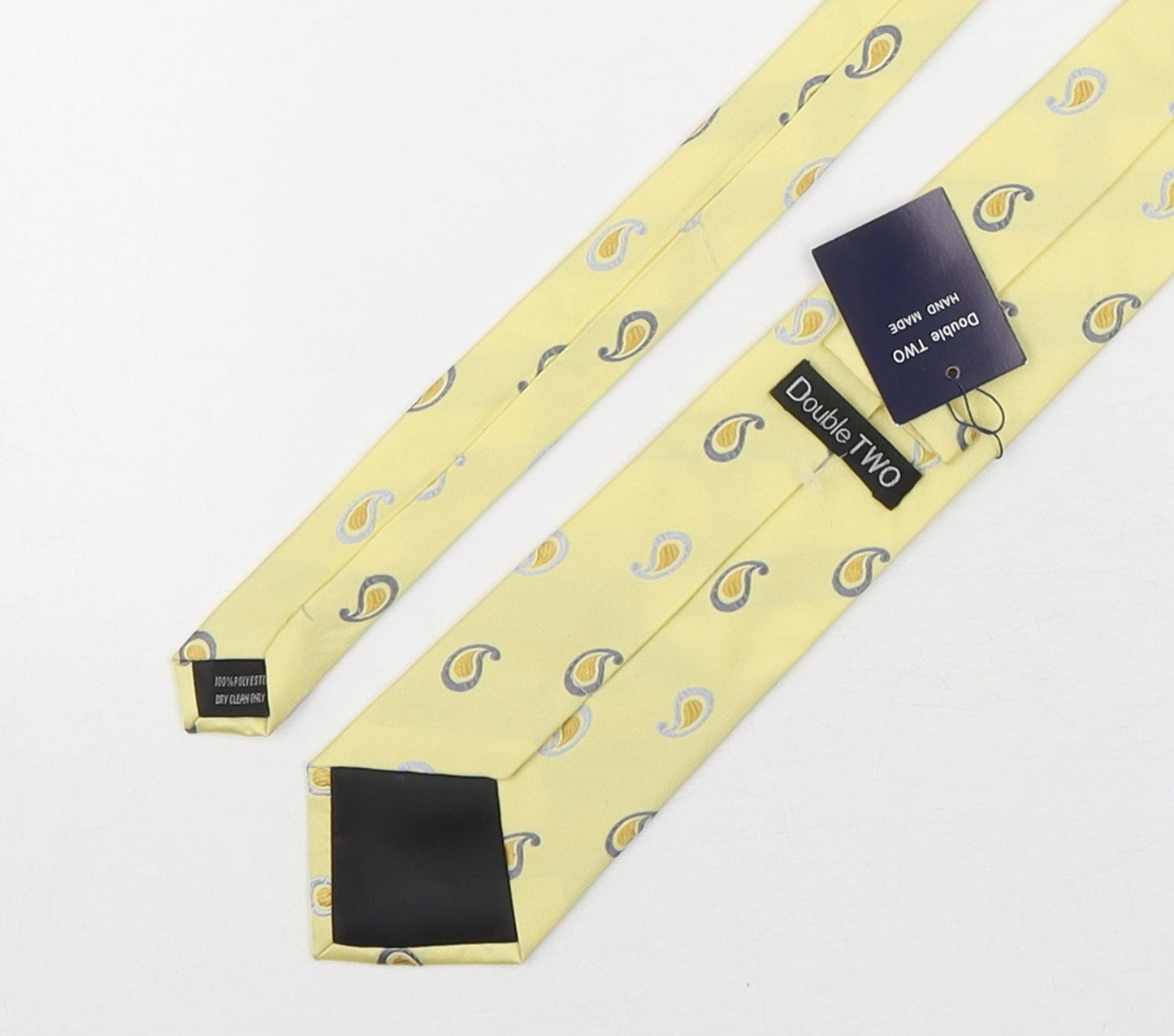 Double TWO Mens Yellow Paisley Polyester Pointed Tie One Size