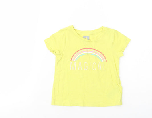 Gap Baby Yellow  Cotton Basic T-Shirt Size 18-24 Months Crew Neck Pullover - Rainbow