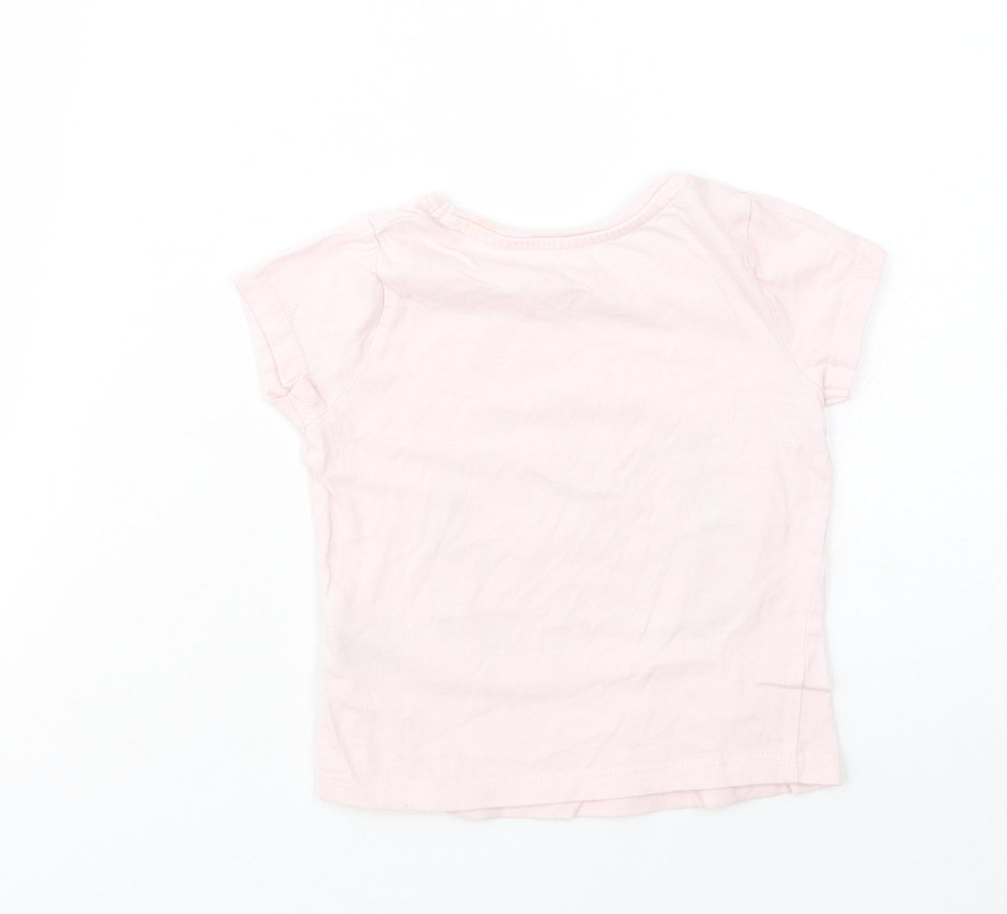 Primark Girls Pink  Cotton Basic T-Shirt Size 2-3 Years Crew Neck Pullover - Be Happy