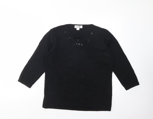 Gelco Womens Black Crew Neck  Viscose Pullover Jumper Size 16