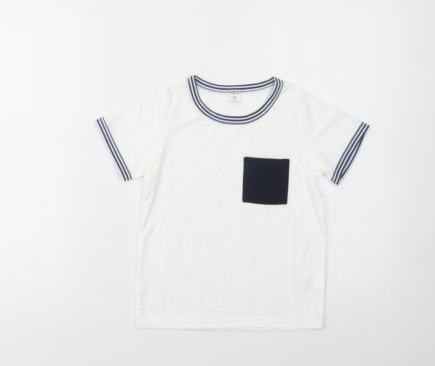 SheIn Girls White  Polyester Basic T-Shirt Size 6 Years Crew Neck Pullover