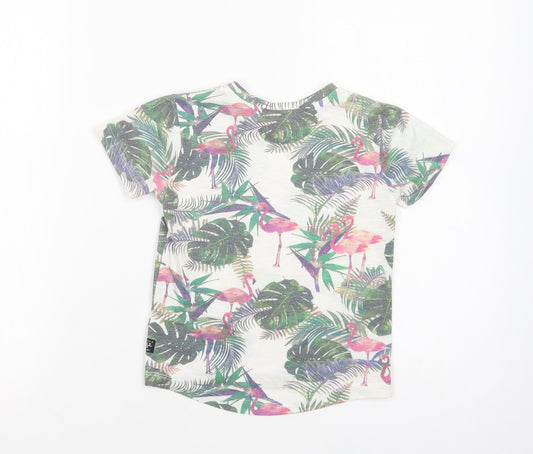 Primark Girls White Floral Polyester Pullover T-Shirt Size 2-3 Years Crew Neck Pullover - Flamingoes