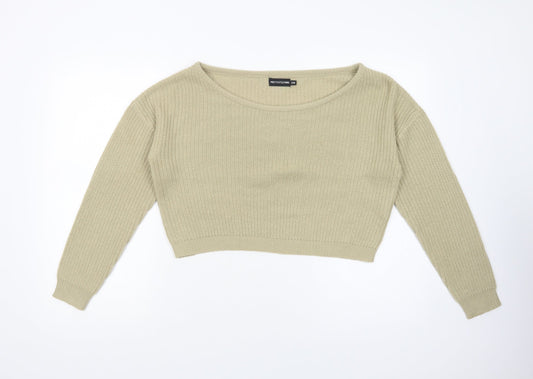 PRETTYLITTLETHING Womens Beige Boat Neck  Acrylic Pullover Jumper Size S   - Cropped
