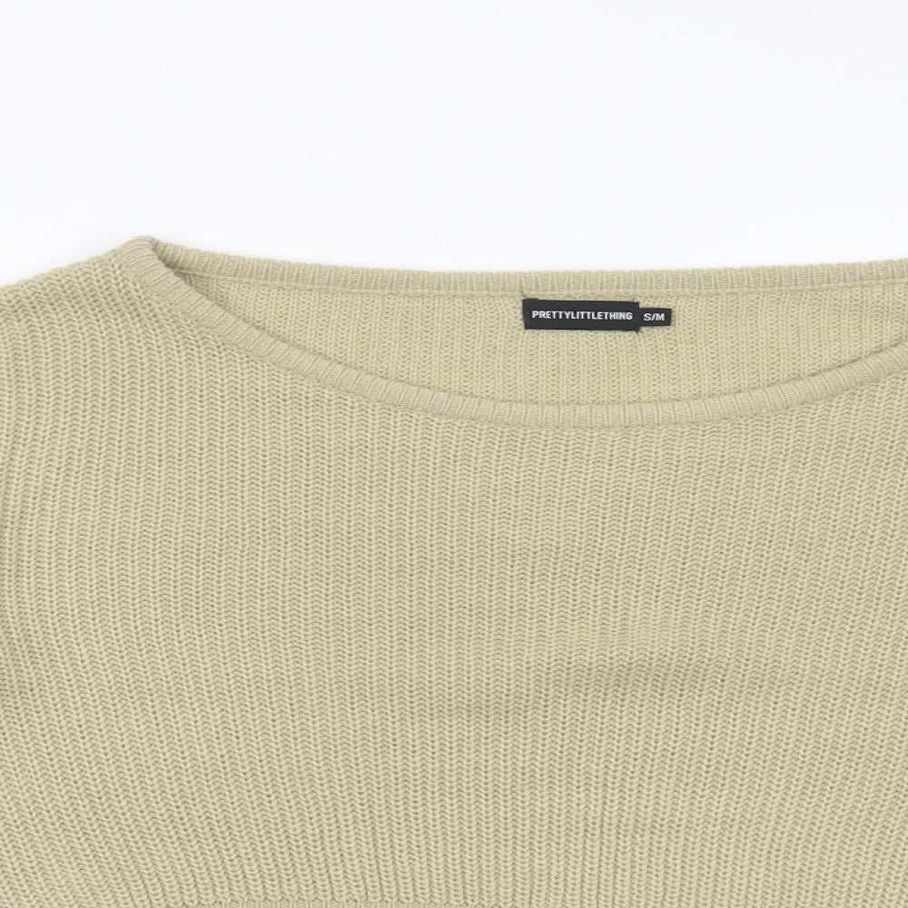 PRETTYLITTLETHING Womens Beige Boat Neck  Acrylic Pullover Jumper Size S   - Cropped