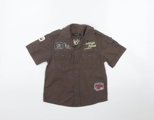 George Boys Brown  Cotton Basic Button-Up Size 4-5 Years Collared Button