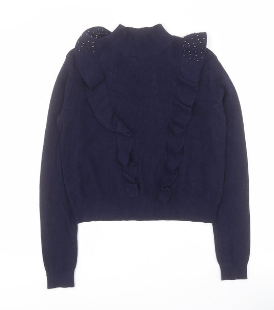 Axara Paris Womens Blue High Neck  Viscose Pullover Jumper Size S