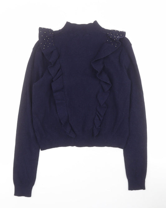 Axara Paris Womens Blue High Neck  Viscose Pullover Jumper Size S