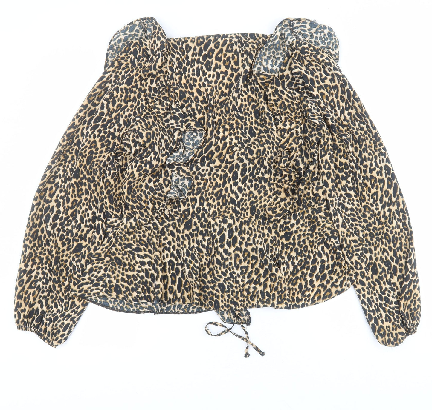 Friends like these Womens Brown Animal Print Polyester Basic Blouse Size 12 V-Neck