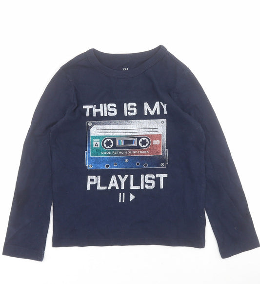 Gap Boys Blue  100% Cotton Pullover Polo Size 4-5 Years Round Neck Pullover - Cassette tape