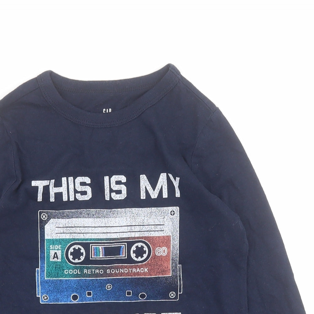 Gap Boys Blue  100% Cotton Pullover Polo Size 4-5 Years Round Neck Pullover - Cassette tape