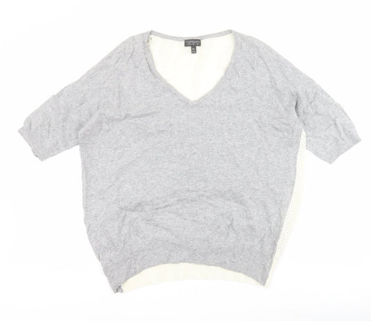Topshop Womens Grey V-Neck  Viscose Pullover Jumper Size 12
