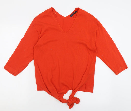Marks and Spencer Womens Orange V-Neck  Viscose Pullover Jumper Size 12