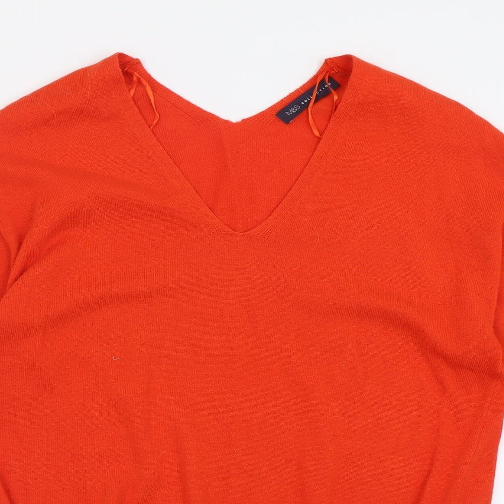 Marks and Spencer Womens Orange V-Neck  Viscose Pullover Jumper Size 12