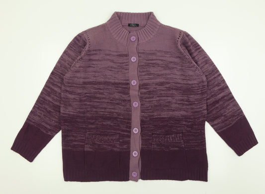 BM Womens Purple High Neck  Acrylic Cardigan Jumper Size XL